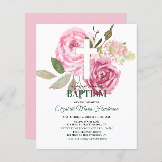 Blumen & Gold/BUDGET - Taufe für Mädchen. (Vorne/Hinten)