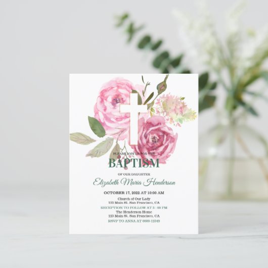 Blumen & Gold/BUDGET - Taufe für Mädchen. (Stehend Vorderseite)