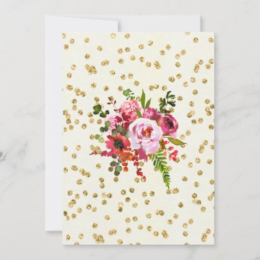 Blumen & Gold Glitzer 50. Geburtstag Einladung (Rückseite)