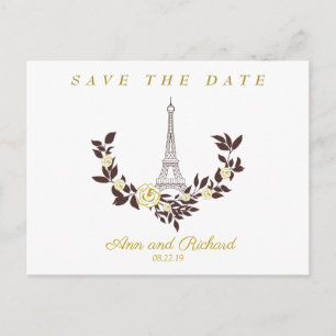 Blumen Gold Parisian Wedding Design Ankündigungspostkarte