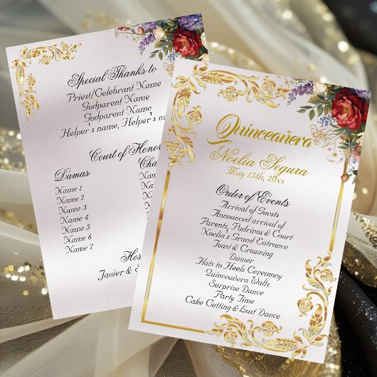 Blumen & Goldene Blätter - Pearl Quinceanera-Progr Programm