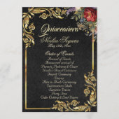 Blumen & Goldene Blätter - Schwarzes Quinceanera-P Programm (Vorderseite)