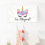Blumen-Goldmagische Unicorn-Mädchen Banner (Insitu)