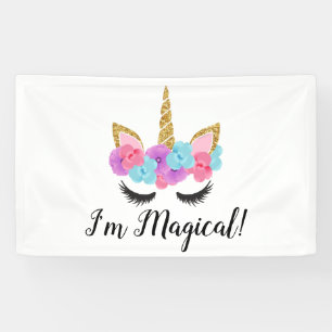 Blumen-Goldmagische Unicorn-Mädchen Banner