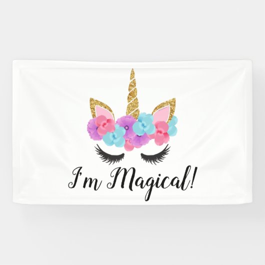 Blumen-Goldmagische Unicorn-Mädchen Banner (Horizontal)