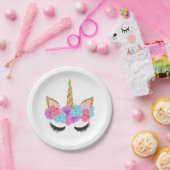 Blumen-Goldmagische Unicorn-Mädchen Pappteller (Party)