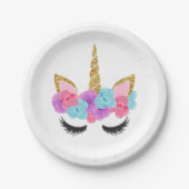 Blumen-Goldmagische Unicorn-Mädchen Pappteller (Vorderseite)