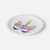 Blumen-Goldmagische Unicorn-Mädchen Pappteller (Schrägansicht)