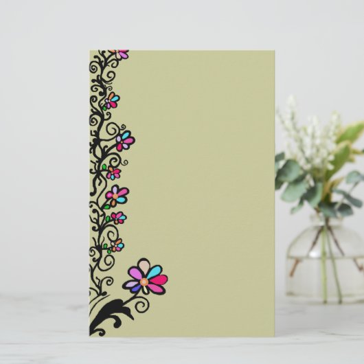 Blumen-Grenze Briefpapier (Stehend Vorderseite)