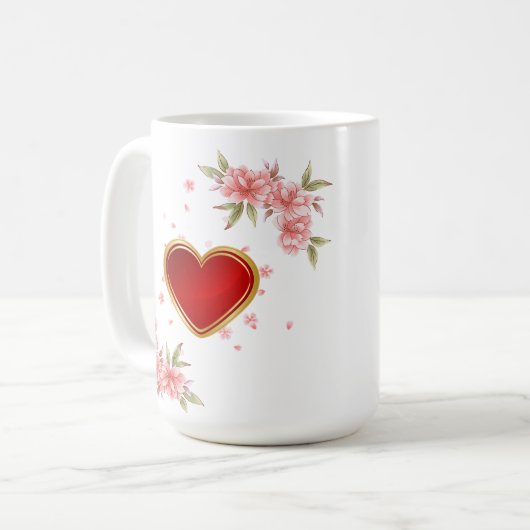 Blumen, großes Herz u. addieren die Kaffeetasse (Vorderseite Links)