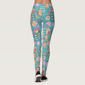 Blumen Grün im Stil der Mitte des 20. Jahrhunderts Leggings