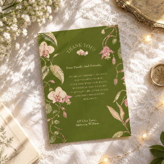 Blumen Grün & Rosa Blumenrebe Hochzeit Dankeskarte