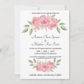 Blumen, Grün und Rosa auf weißem Hintergrund. Einladung (Vorderseite)