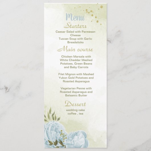 Blumen Grüne Hochzeit Menükarte (Vorderseite)