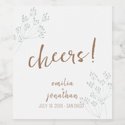 Blumen Grüne Hochzeit Weinetikett (Einzelnes Label)