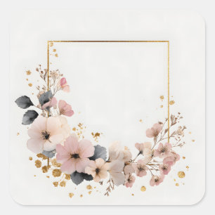 Blumen-Grußkarte mit eleganten Blumen Quadratischer Aufkleber