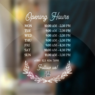 Blumen-Halb-Kranken Opening Hours QR-Code Fensteraufkleber