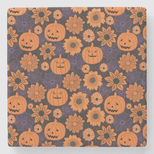 Blumen-Halloween Steinuntersetzer (Vorderseite)