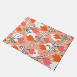 Blumen Handgezeichnetes Botanisches Muster Orange Fußmatte