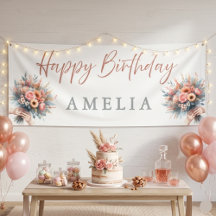 Blumen Happy Birthday personalisiertes Party-Banne