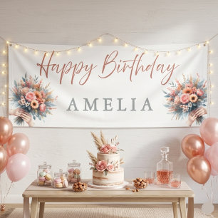 Blumen Happy Birthday personalisiertes Party-Banne Banner