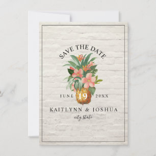 Blumen-Hawaii-Ziegel-Strand-Foto-Hochzeit Save The Date