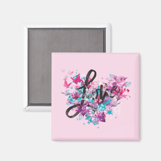 Blumen Heart Liebe Square Magnet (Vorderseite/Rückseite)