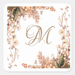 Blumen-Herbst-Girlande-Script-Monogramm Elegant Quadratischer Aufkleber