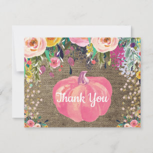 Blumen-Herbst-Kürbis-Jute-Gold-Glitter-Konfetti Dankeskarte