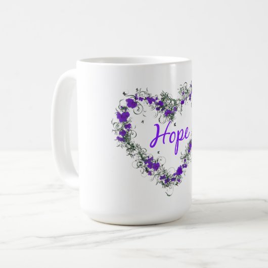Blumen-Herz der Hoffnung 15 Unze-Wecker-Tasse Tasse (Vorderseite Links)