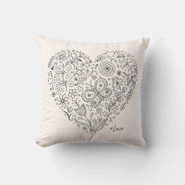 Blumen-Herz-Doodle Romantische botanische Linienku Kissen