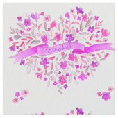 Blumen Herz rosa lila Name Aquarellkunst Stoff (Nahaufnahme)