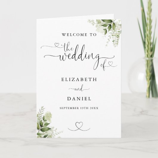 Blumen-Herz-Schrift Hochzeit Programm (Vorderseite)