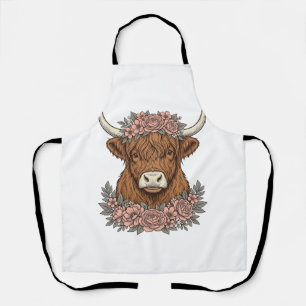 Blumen-Hochland-Kuh-Vintage-Stickerei-Shirt-Design Schürze