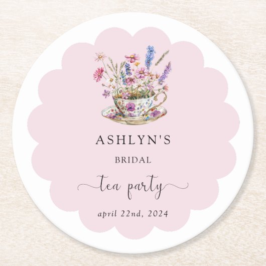 Blumen Hochzeit Dusche Teeparty Papierservietten U Runder Pappuntersetzer (Vorderseite)