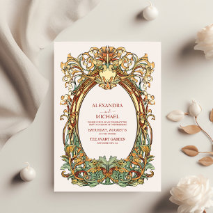 Blumen Hochzeit im Vintage Art Nouveau Stil Einladung