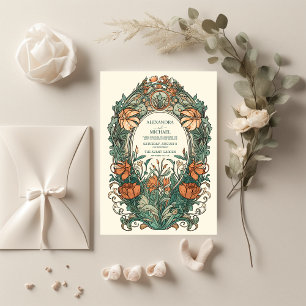 Blumen Hochzeit im Vintage Art Nouveau Stil Einladung
