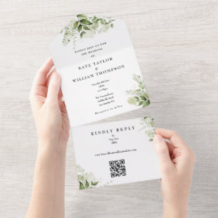 Blumen Hochzeit QR-Code Monogramm All In One Einladung
