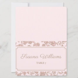 Blumen-Hochzeitsplatzkarte – Elegantes Rosa & Beig