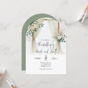 Blumen Holzbogen Grünzeug Rosen Rustikale Hochzeit Einladung