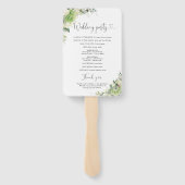 Blumen-Hortensien-Hochzeitsprogramm-Handfächer Fächer (Rückseite)