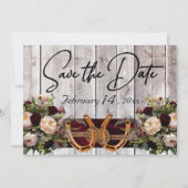 Blumen & Hufeisen, Hochzeit mit burgunderfarbenem Save The Date (Vorderseite)