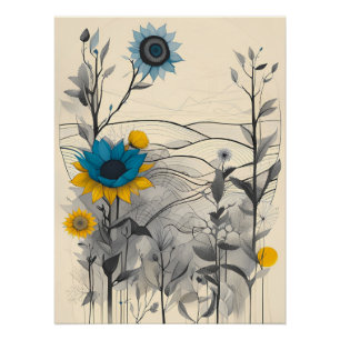 Blumen Hügel Landschaft Pflanze Natur Zeichnung Ku Poster
