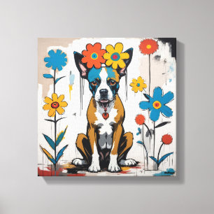 Blumen-Hund-Doodle-Kunst Leinwanddruck