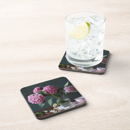 Blumen | Hydrangeas in Vase Getränkeuntersetzer (Rechte Seite)