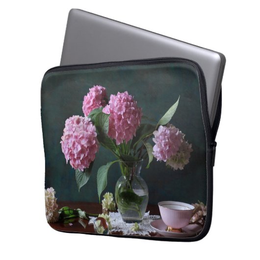 Blumen | Hydrangeas in Vase Laptopschutzhülle (Vorderseite Links)