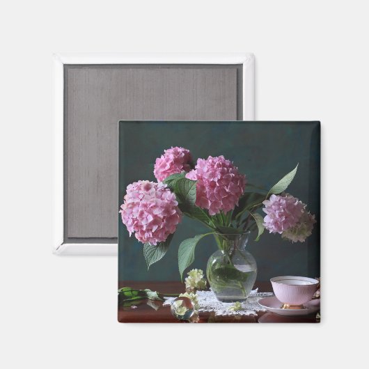 Blumen | Hydrangeas in Vase Magnet (Vorderseite/Rückseite)