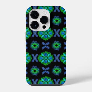 Blumen im Art Deco Retrolook grün und blau iPhone 14 Pro Hülle