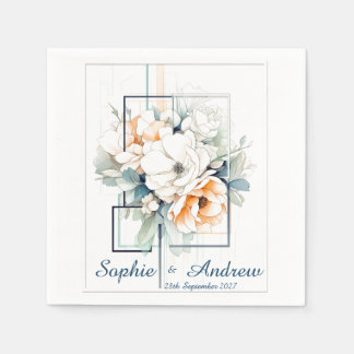 Blumen im blauen Würfelrahmen: Hochzeitsservietten Serviette
