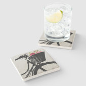 Blumen im Fahrrad-Korb-Stein-Untersetzer Steinuntersetzer (Seitenansicht)